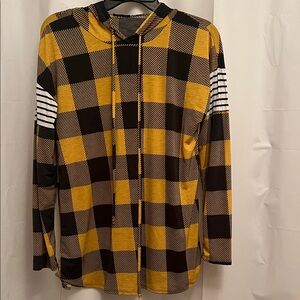 Heimish Mustard/Charcoal Plaid Long Sleeve Hooded Top